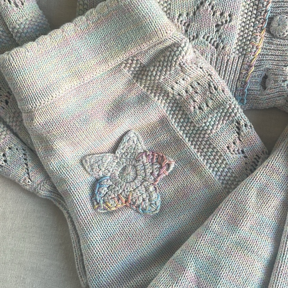 LoveShackFancy Matching Antique Pastel Rainbow Knit Set, Size S Top & XS bottom - Picture 8 of 13